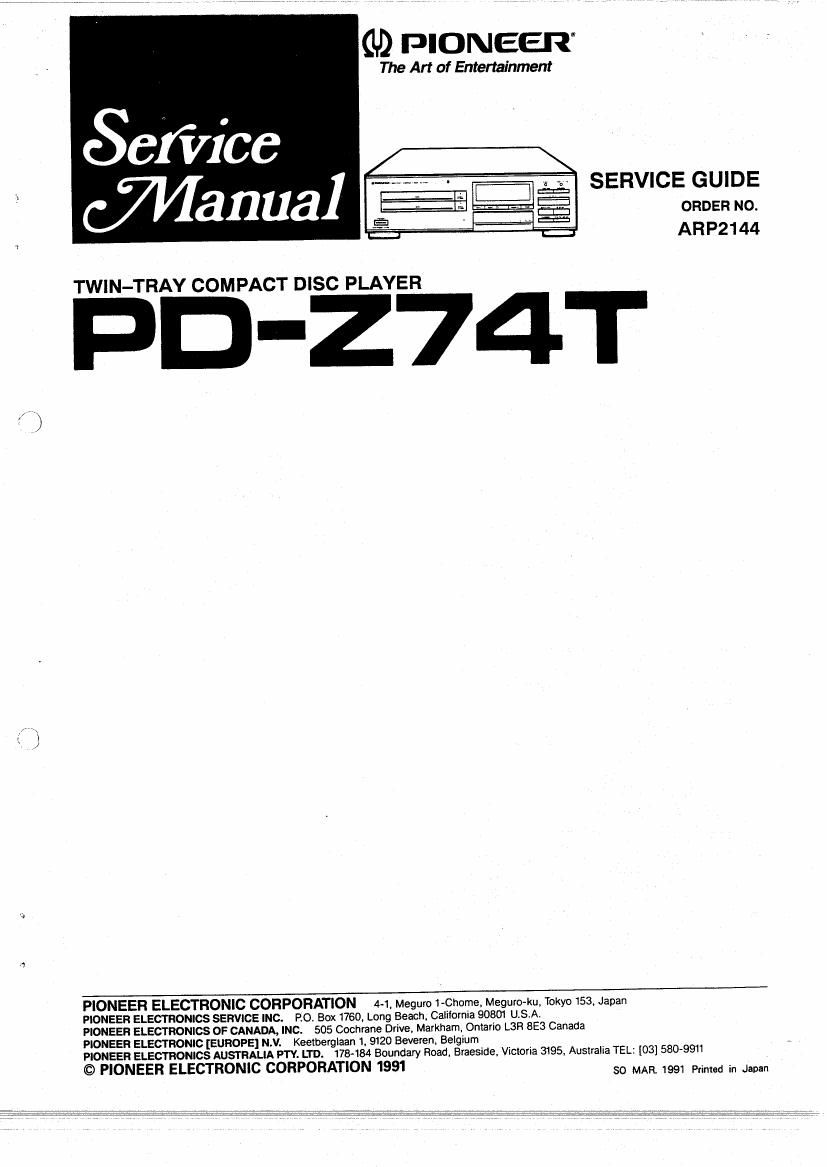 pioneer pdz 74 t service manual