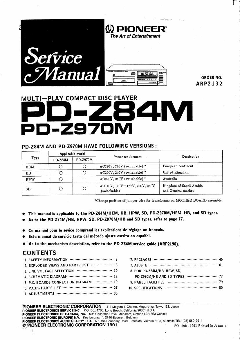 pioneer pdz 970 m service manual