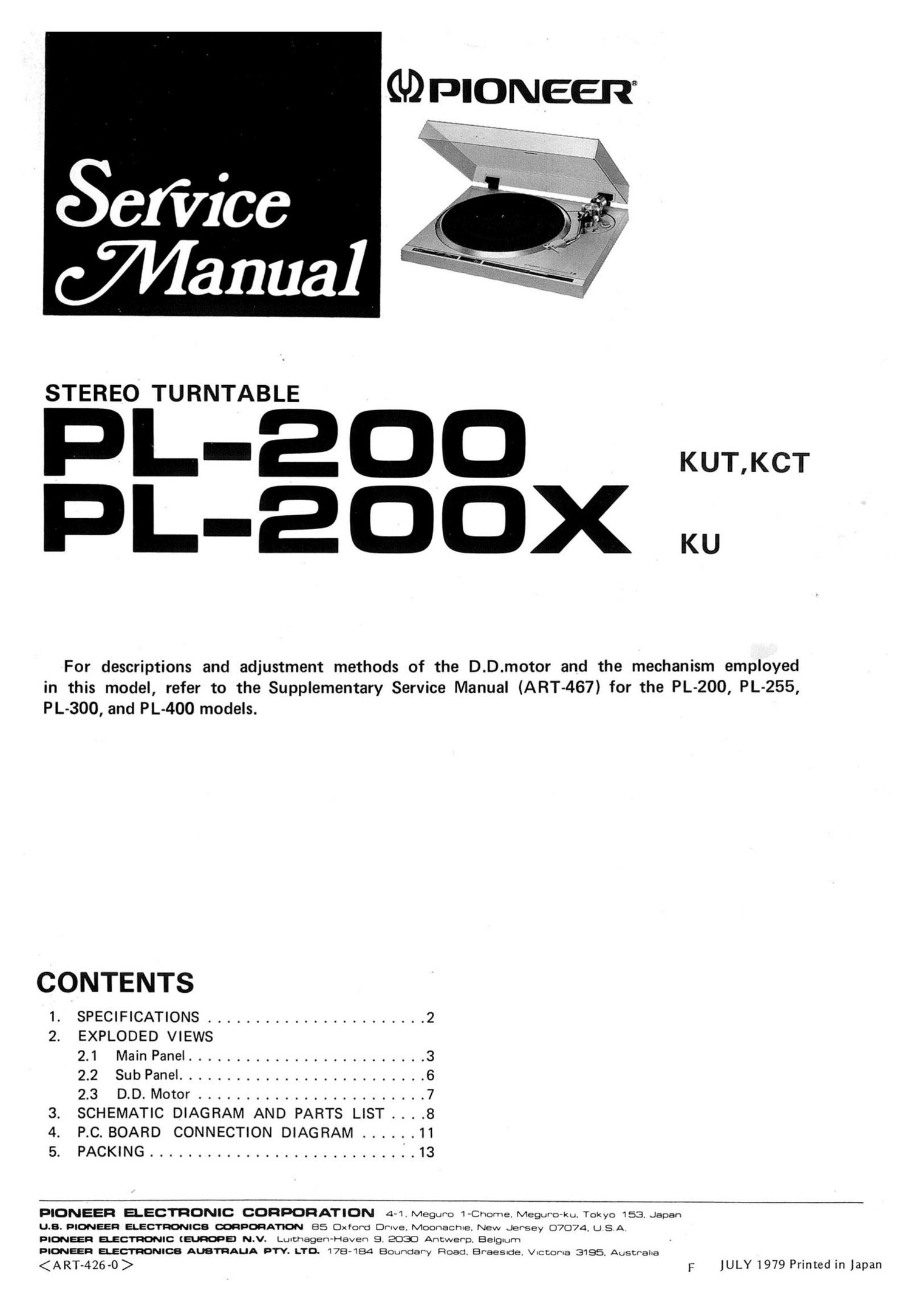 Pioneer PL 200 Service Manual