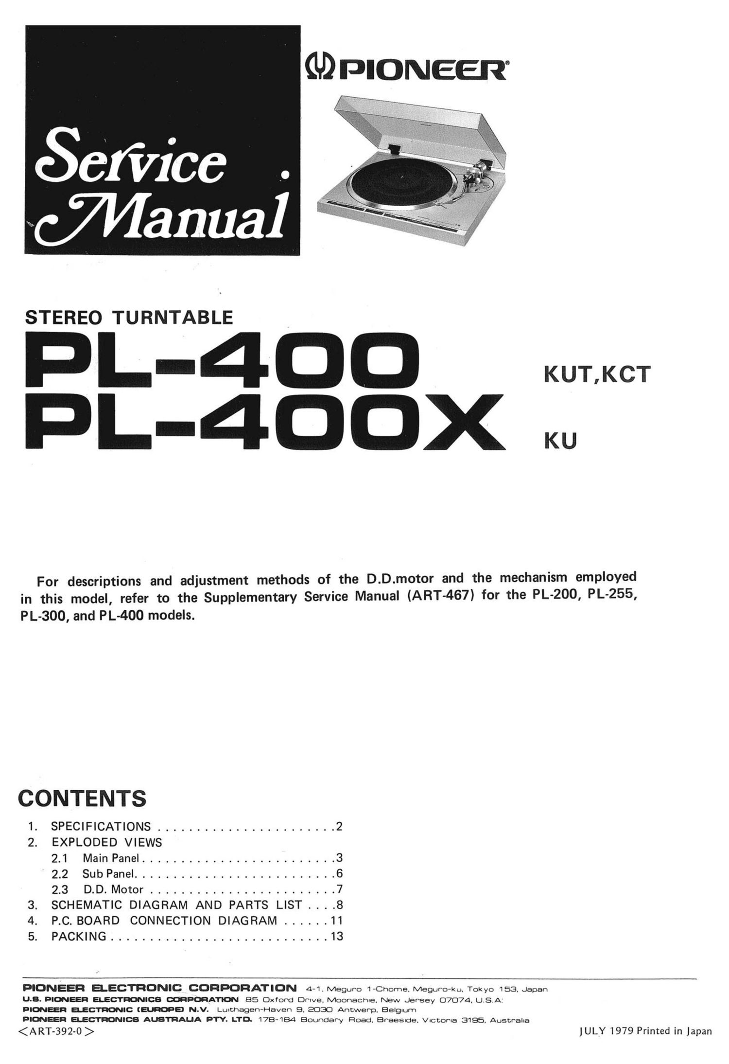 Pioneer PL 400X Service Manual