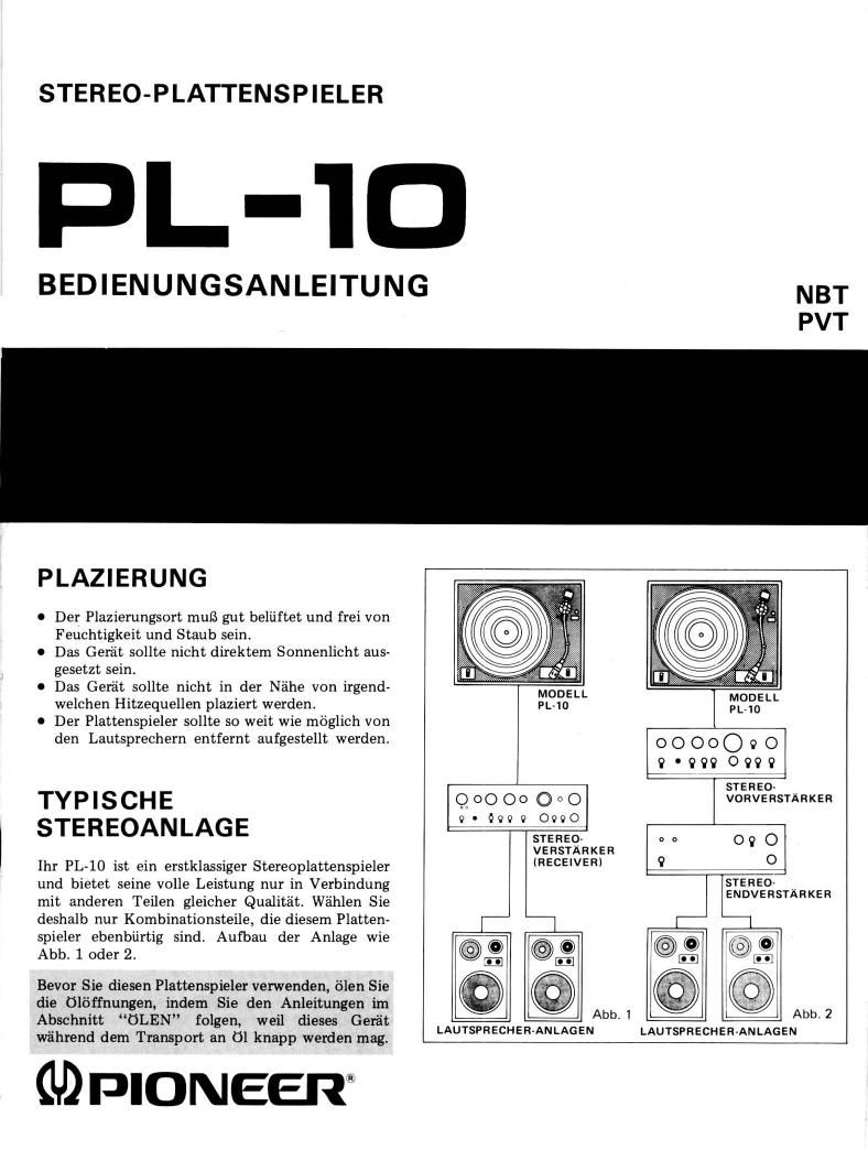 pioneer pl 10 owners manual