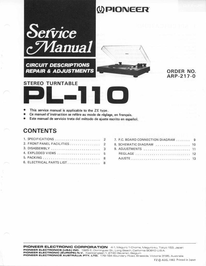 pioneer pl 110 service manual