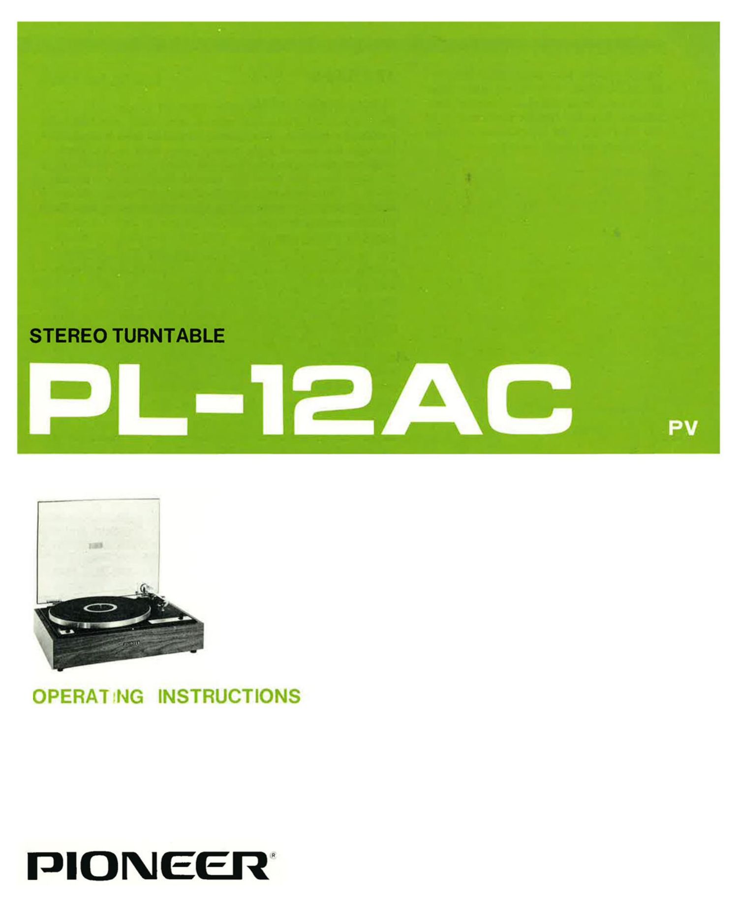 pioneer pl 12 ac owners manual