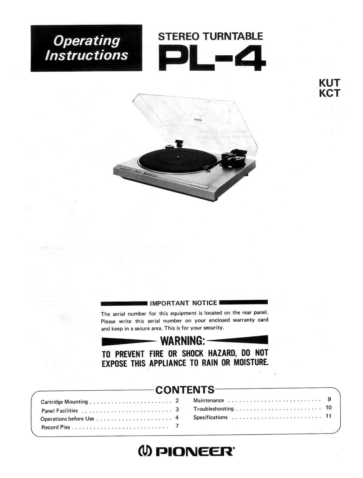 pioneer pl 4 owners manual