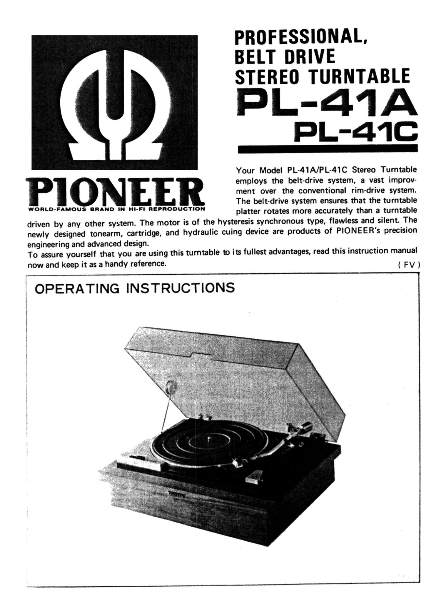 pioneer pl 41 a owners manual