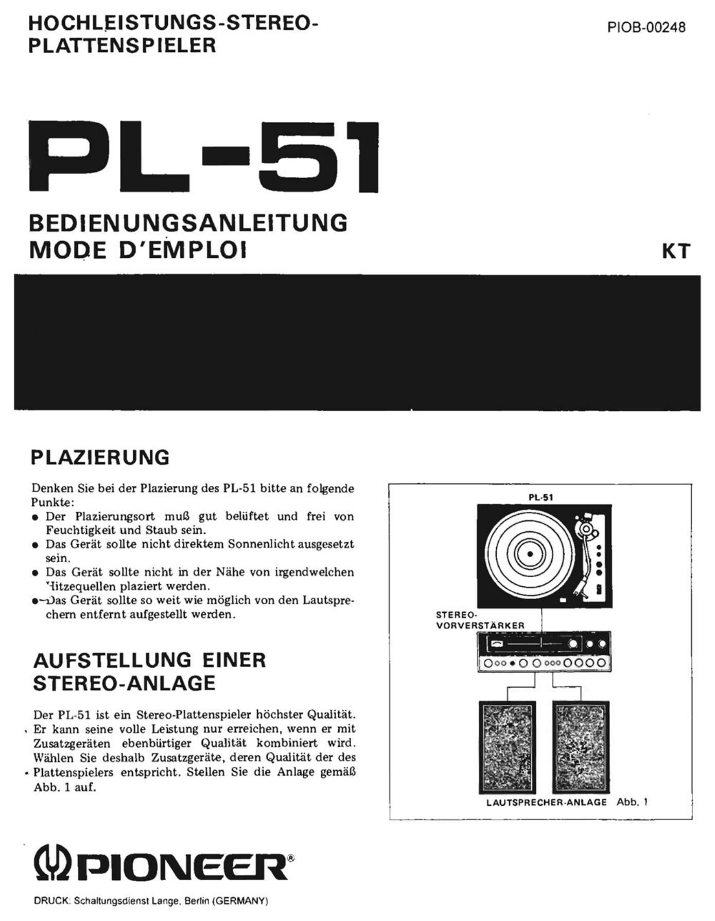 pioneer pl 51 owners manual