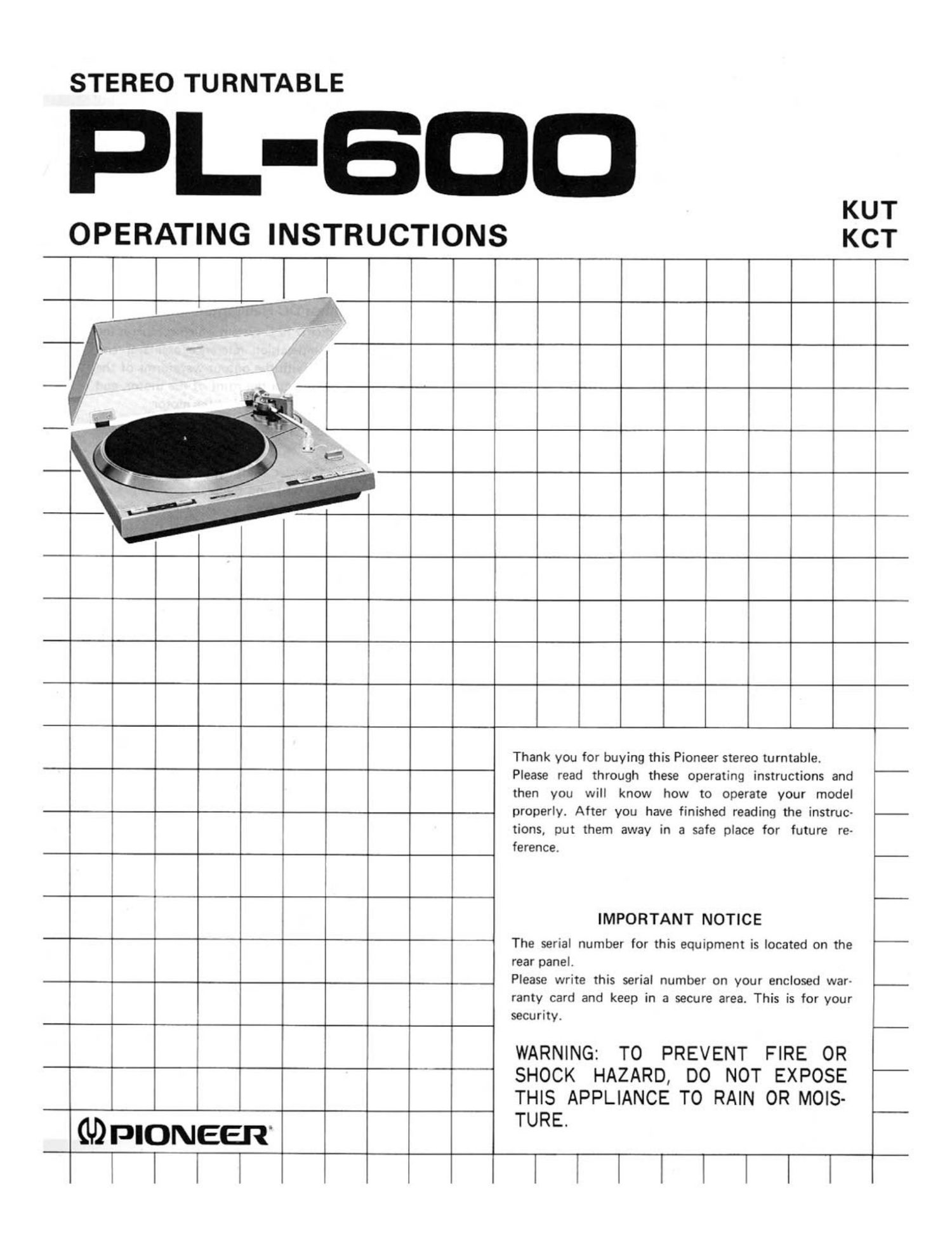 pioneer pl 600 owners manual