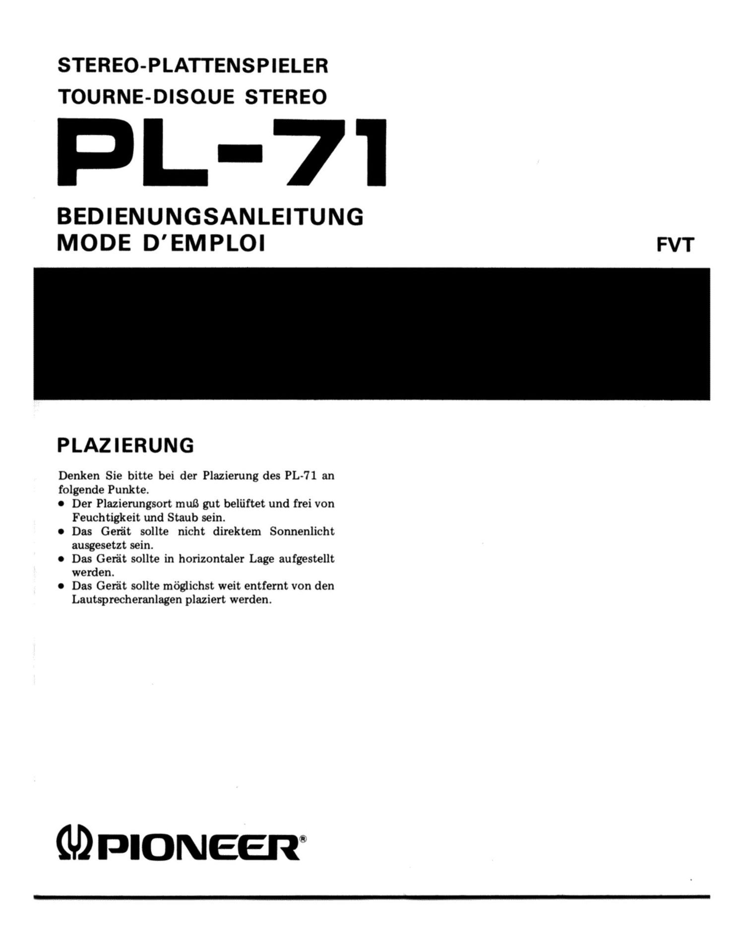 pioneer pl 71 owners manual