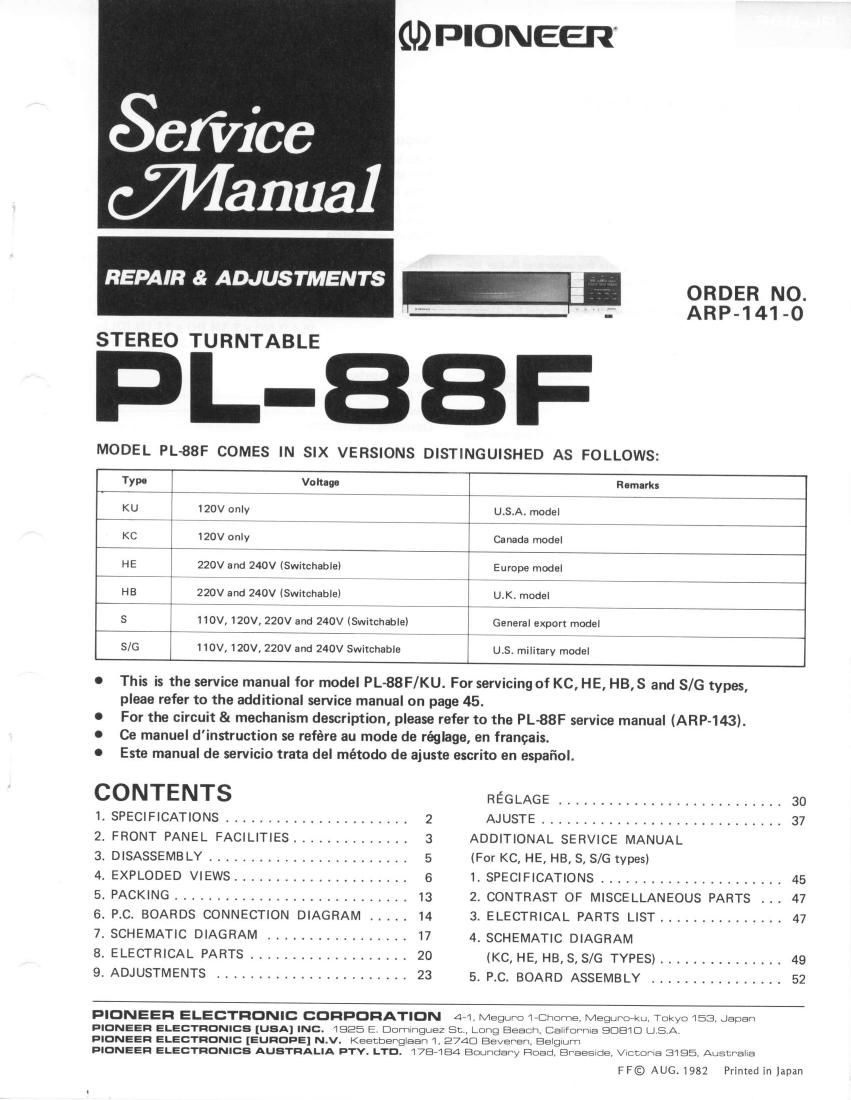pioneer pl 88 f service manual