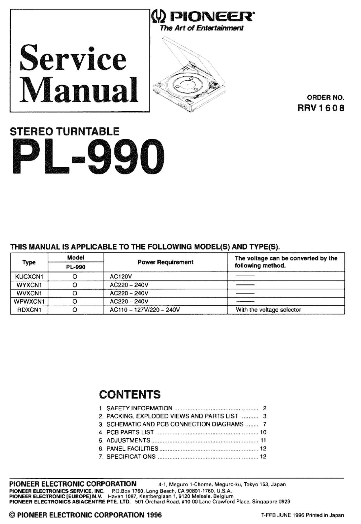 pioneer pl 990 service manual