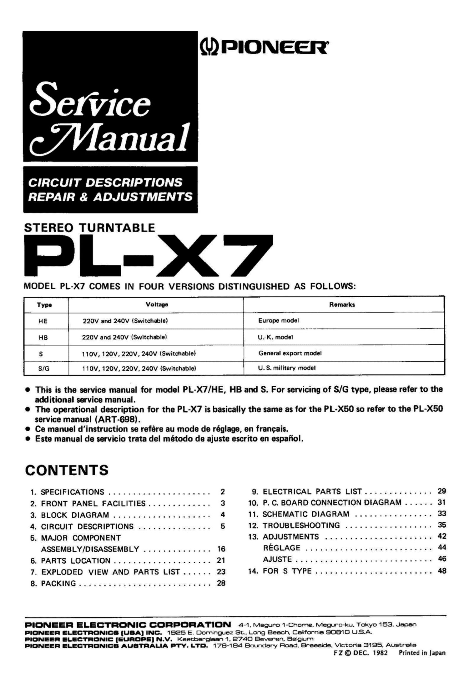 pioneer pl x 7 service manual