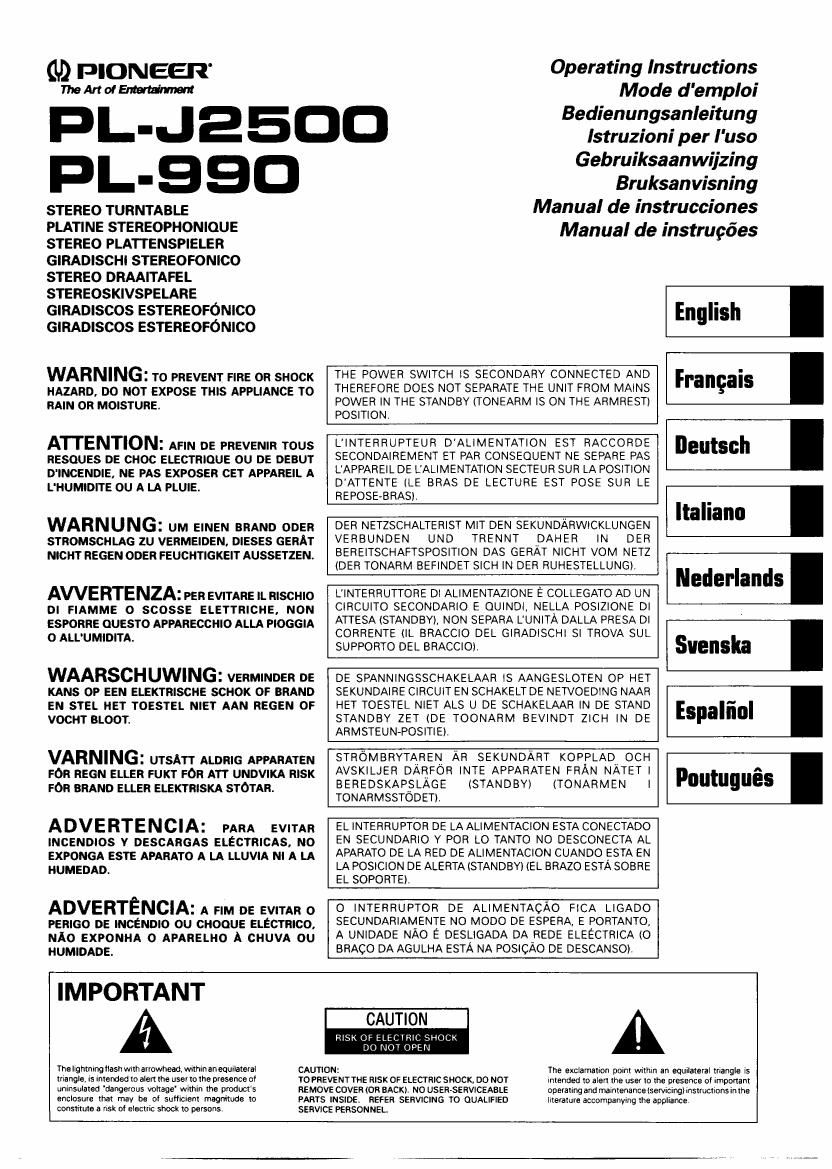 pioneer plj 990 service manual