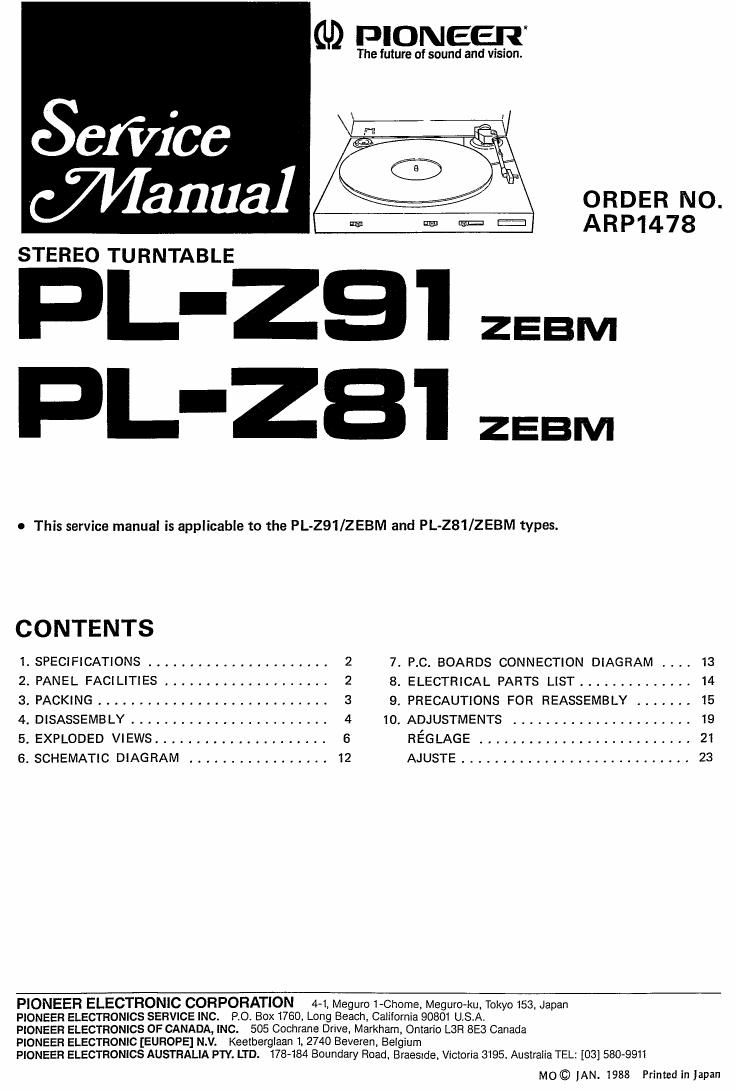 pioneer plz 81 service manual