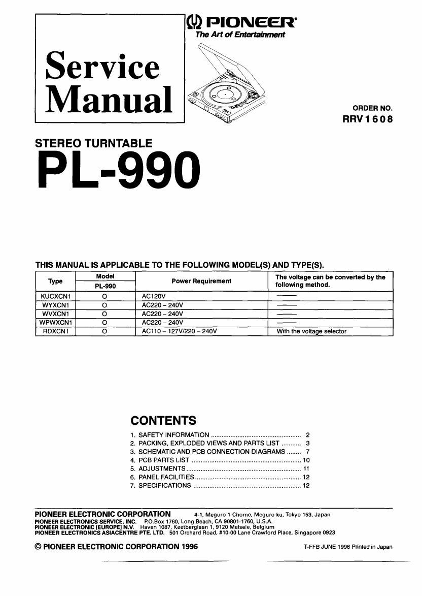 pioneer plz 990 service manual