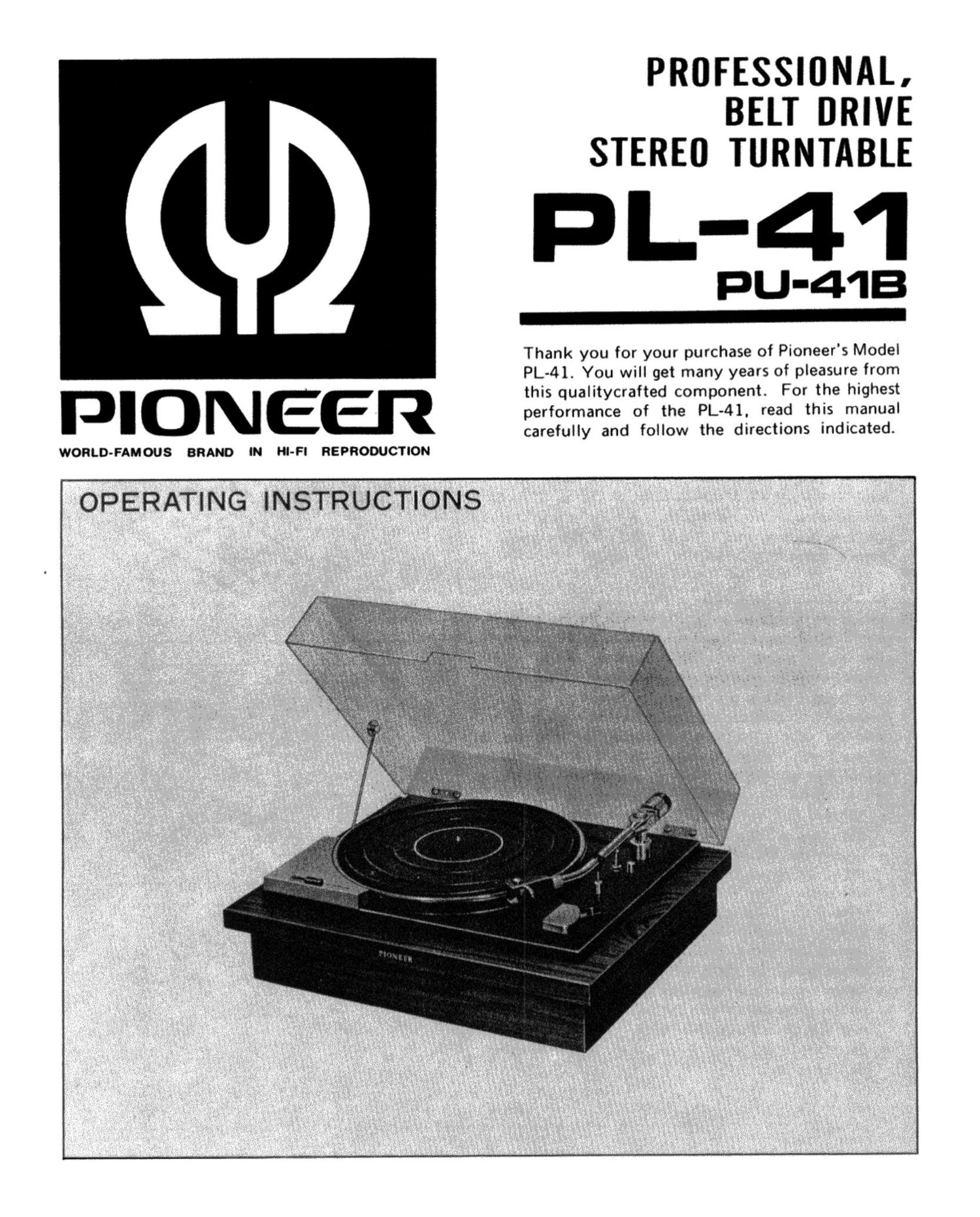 pioneer pu 41 b owners manual