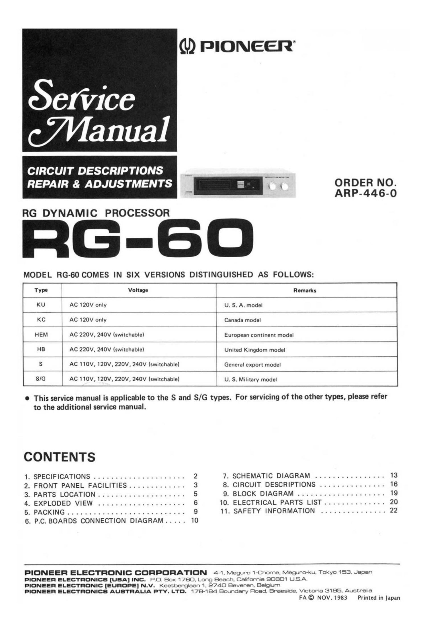 pioneer rg 60 service manual