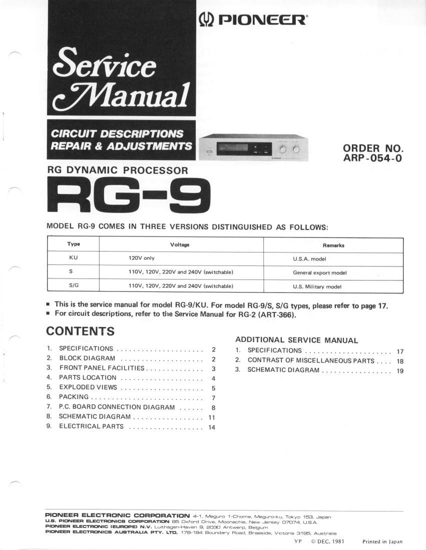 pioneer rg 9 service manual