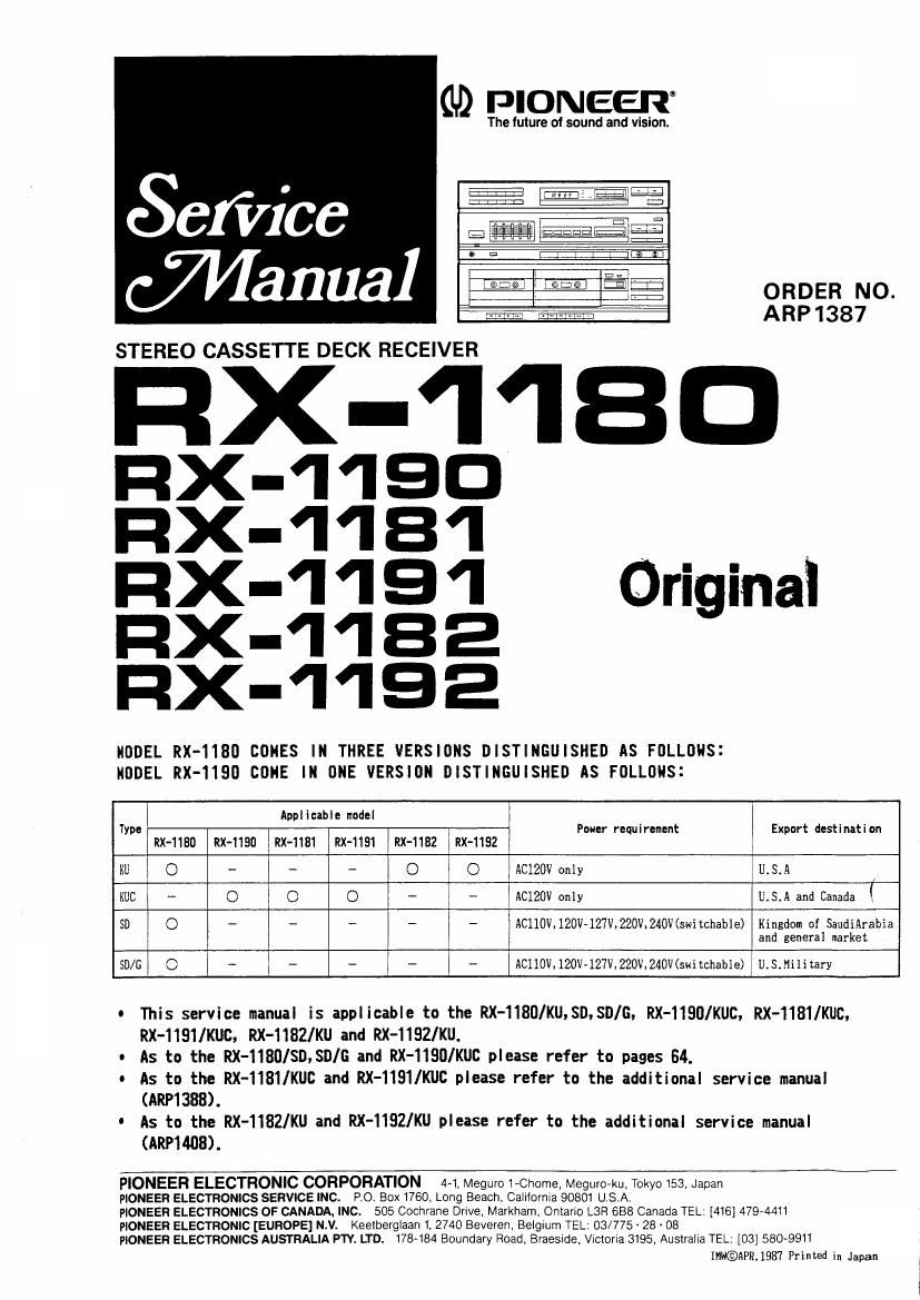 pioneer rx 1182 service manual
