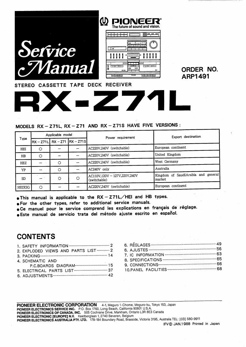 pioneer rxz 71l service manual