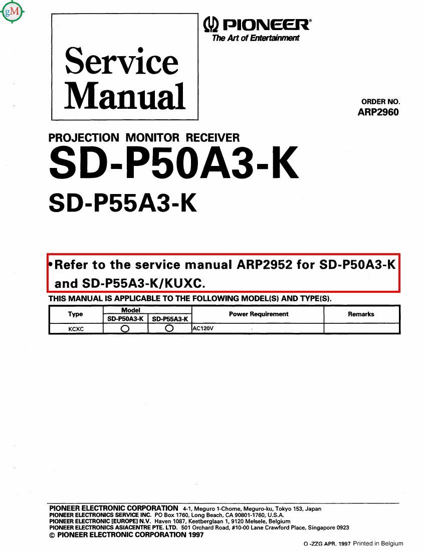 pioneer sdp 50 a 3 k service manual