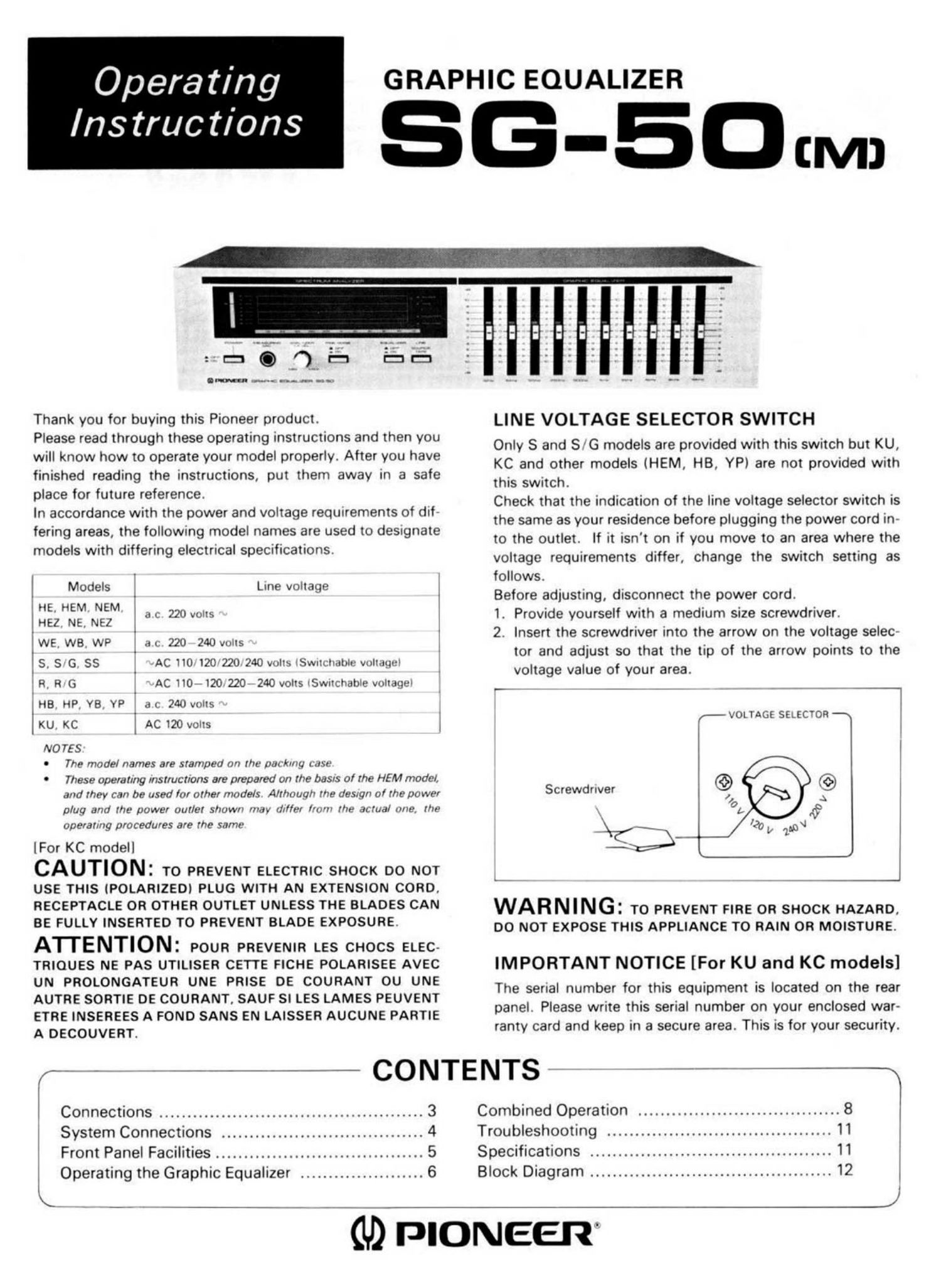 pioneer sg 50 owners manual