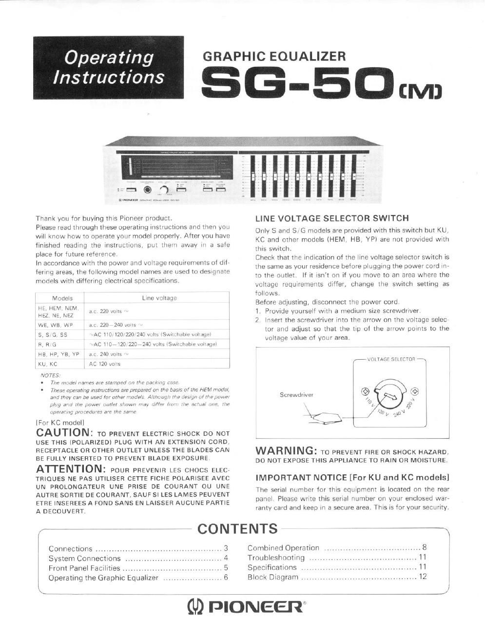 pioneer sg 50 owners manual 2