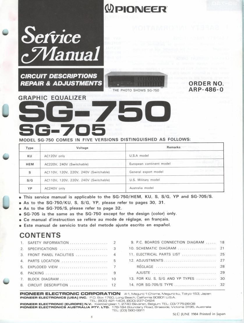 pioneer sg 750 service manual