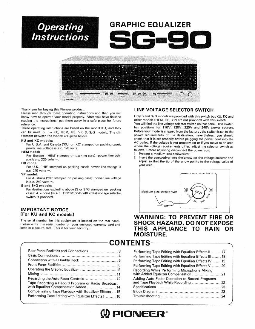 pioneer sg 90 owners manual