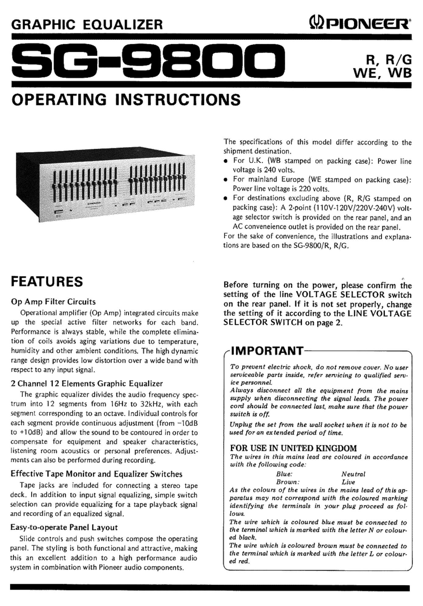 pioneer sg 9800 owners manual