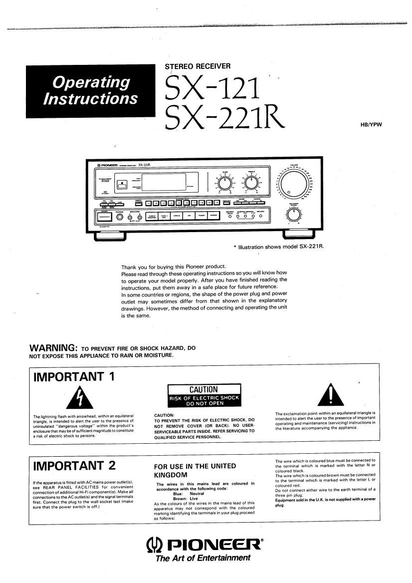 Pioneer SX 21 Owners Manual