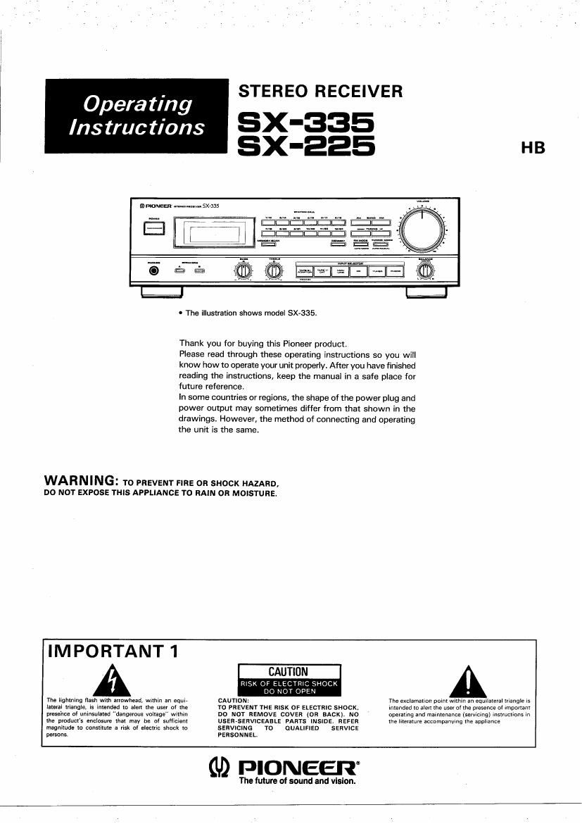 Pioneer SX 225 Owners Manual
