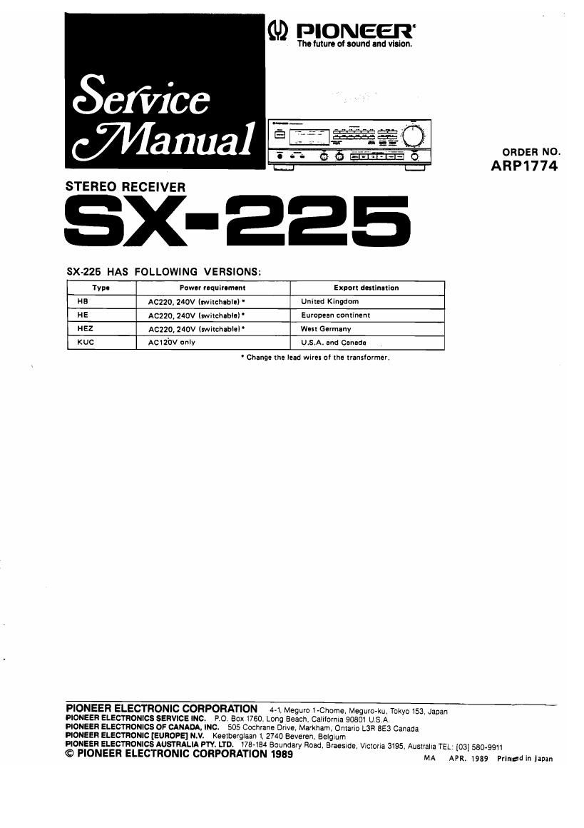 Pioneer SX 225 Service Manual