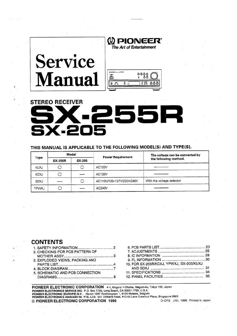 Pioneer SX 255 R Service Manual