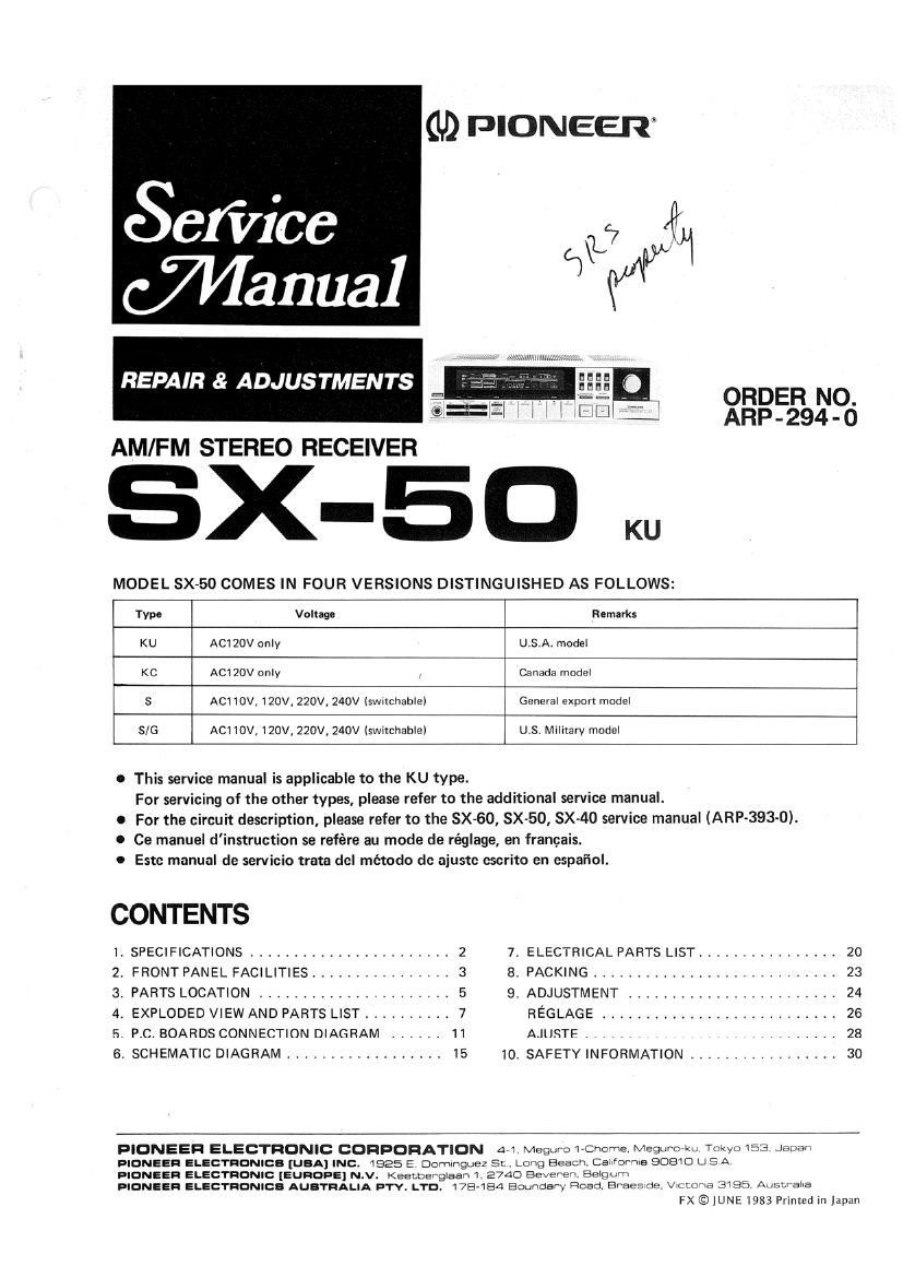 Pioneer SX 50 Service Manual
