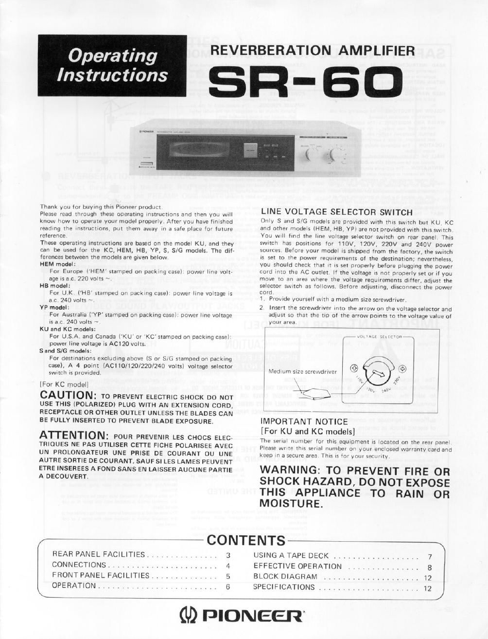 pioneer sr 60 owners manual 2