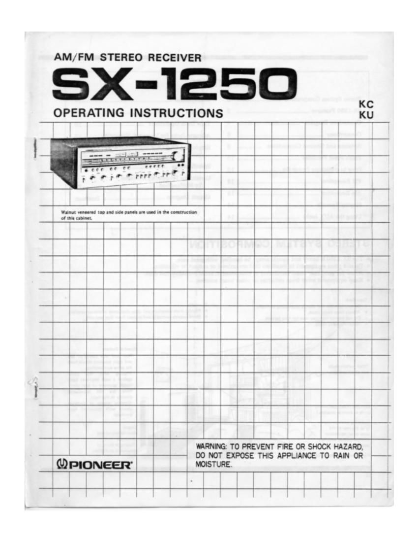 Pioneer SX-1250 Stereo Receiver Owners Manual 