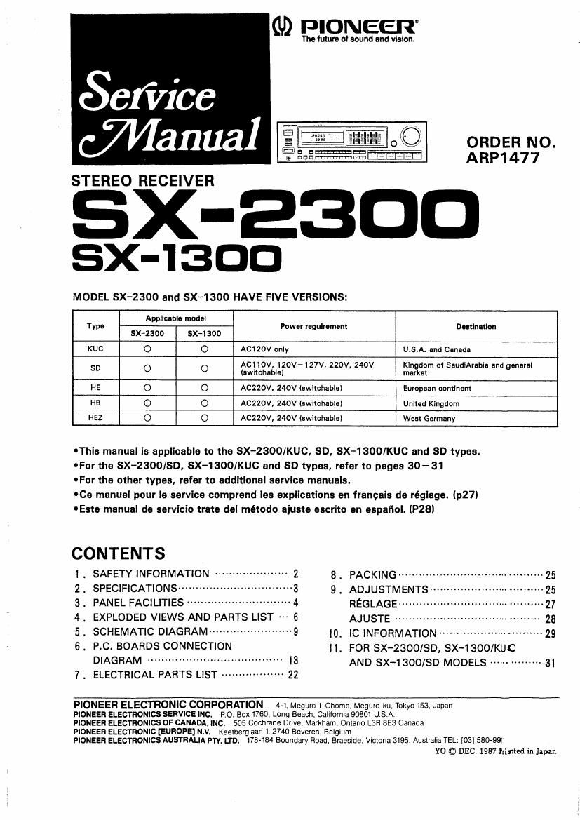 pioneer sx 1300 service manual