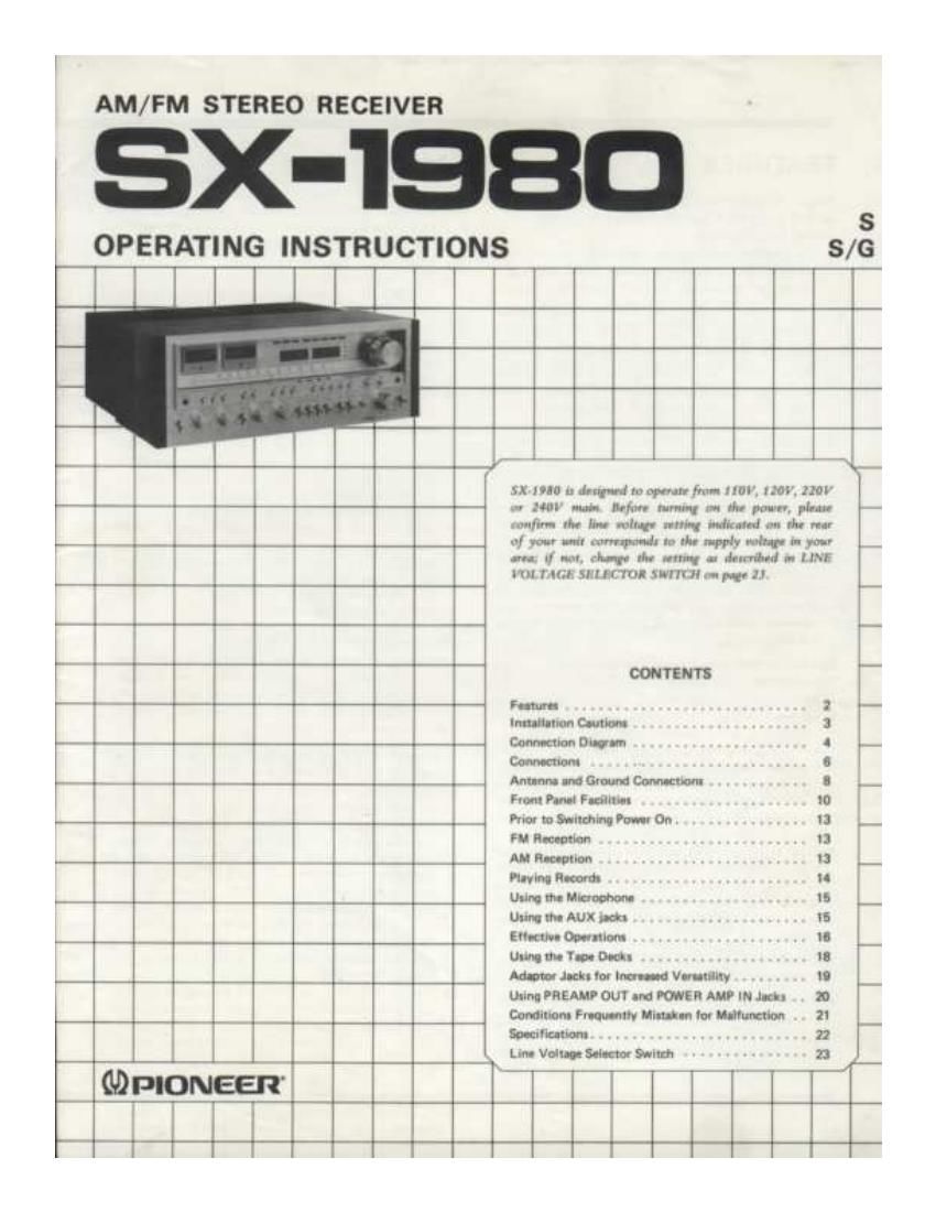pioneer sx 1980 owners manual