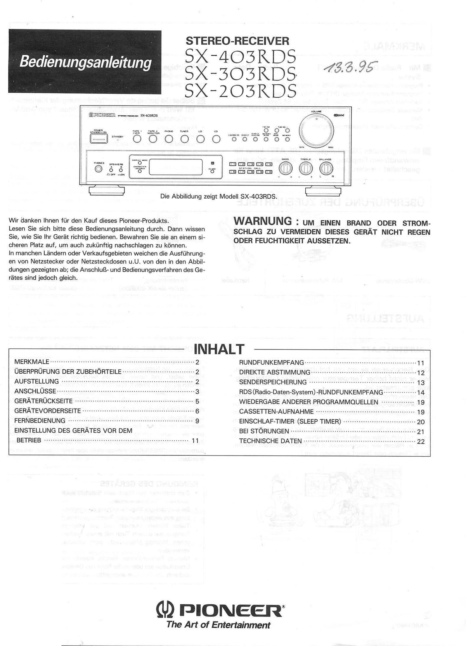 pioneer sx 203 bedienungsanleitung