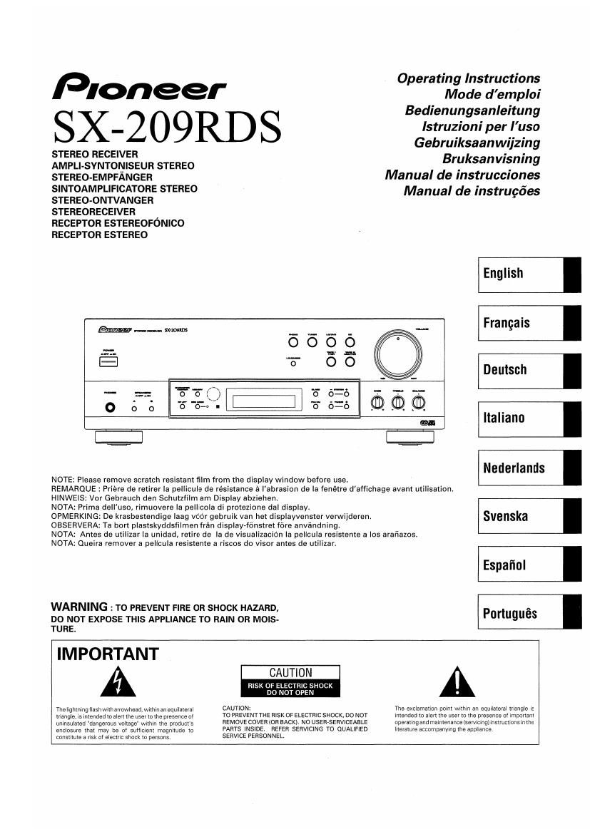 pioneer sx 209 rds owners manual