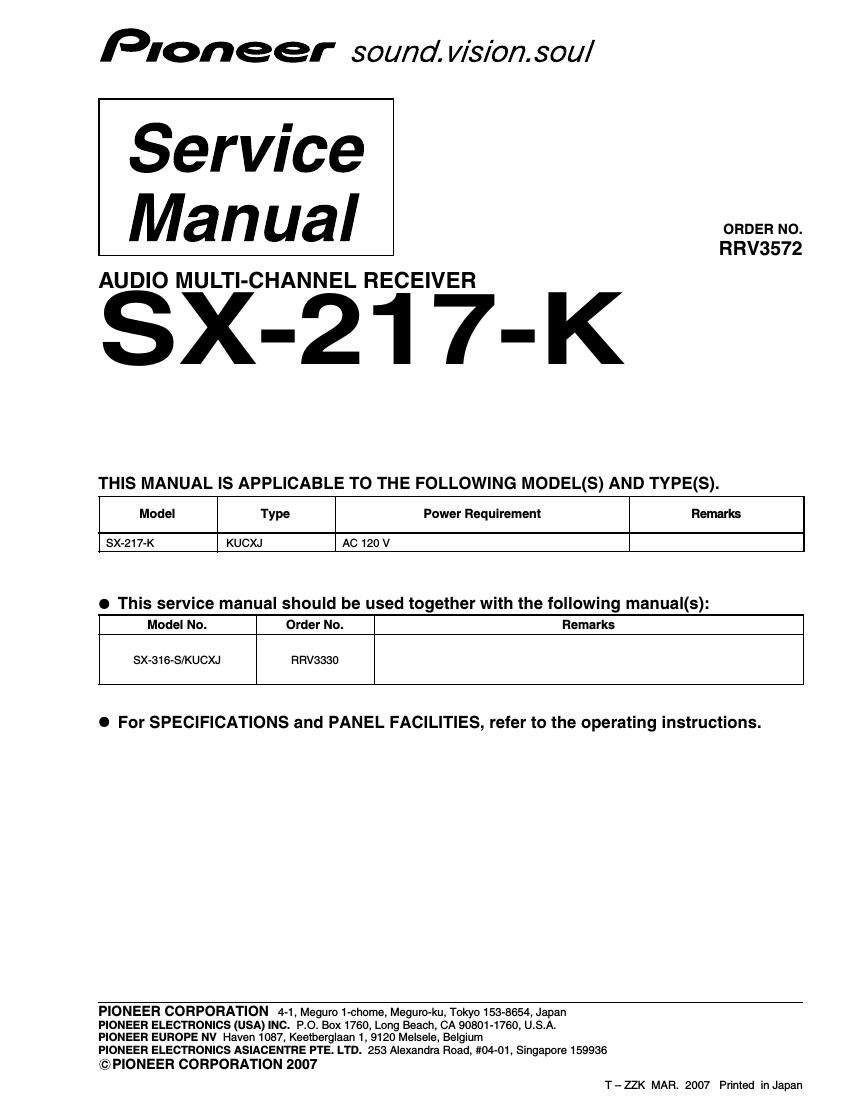 pioneer sx 217 k service manual