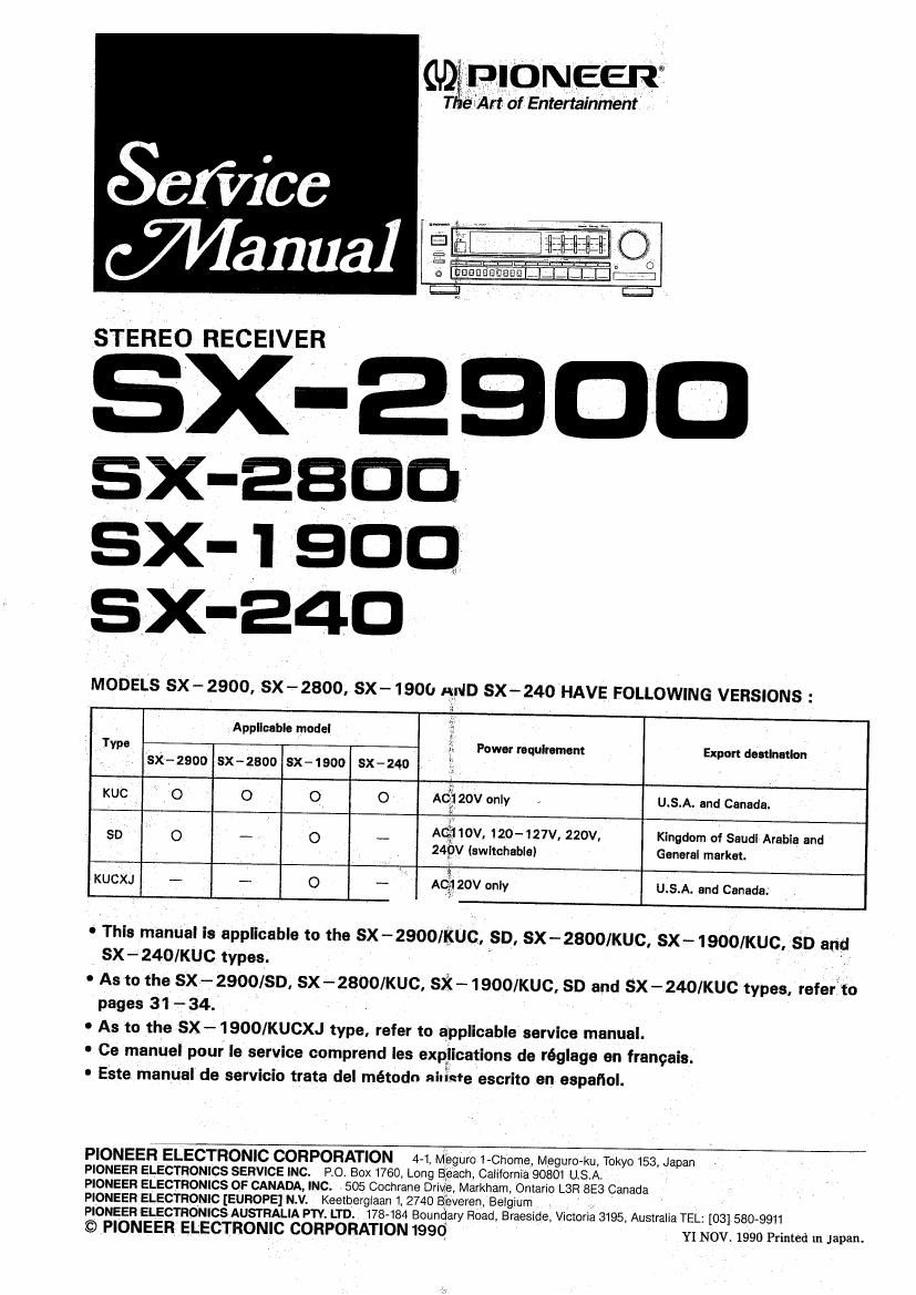 pioneer sx 240 service manual