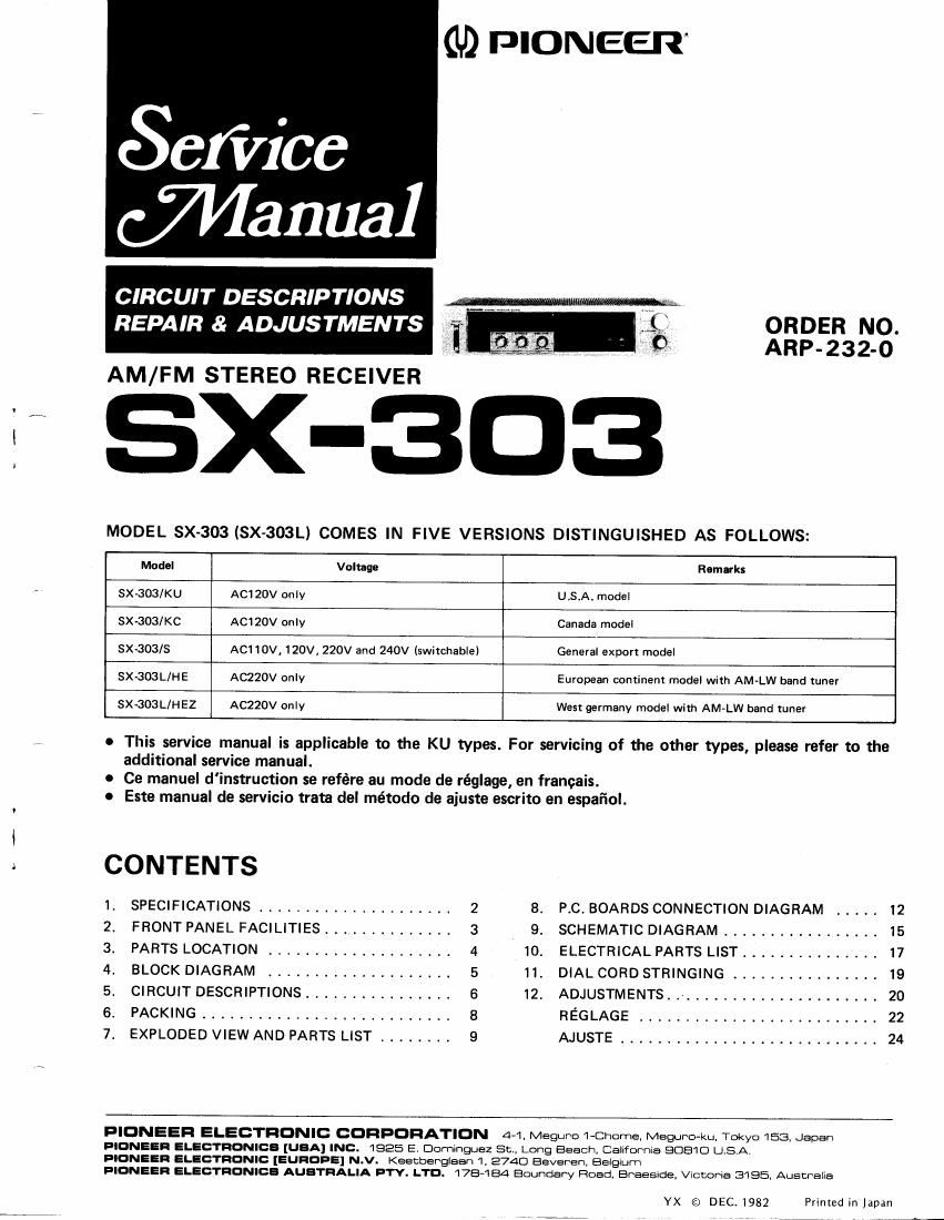pioneer sx 303 service manual