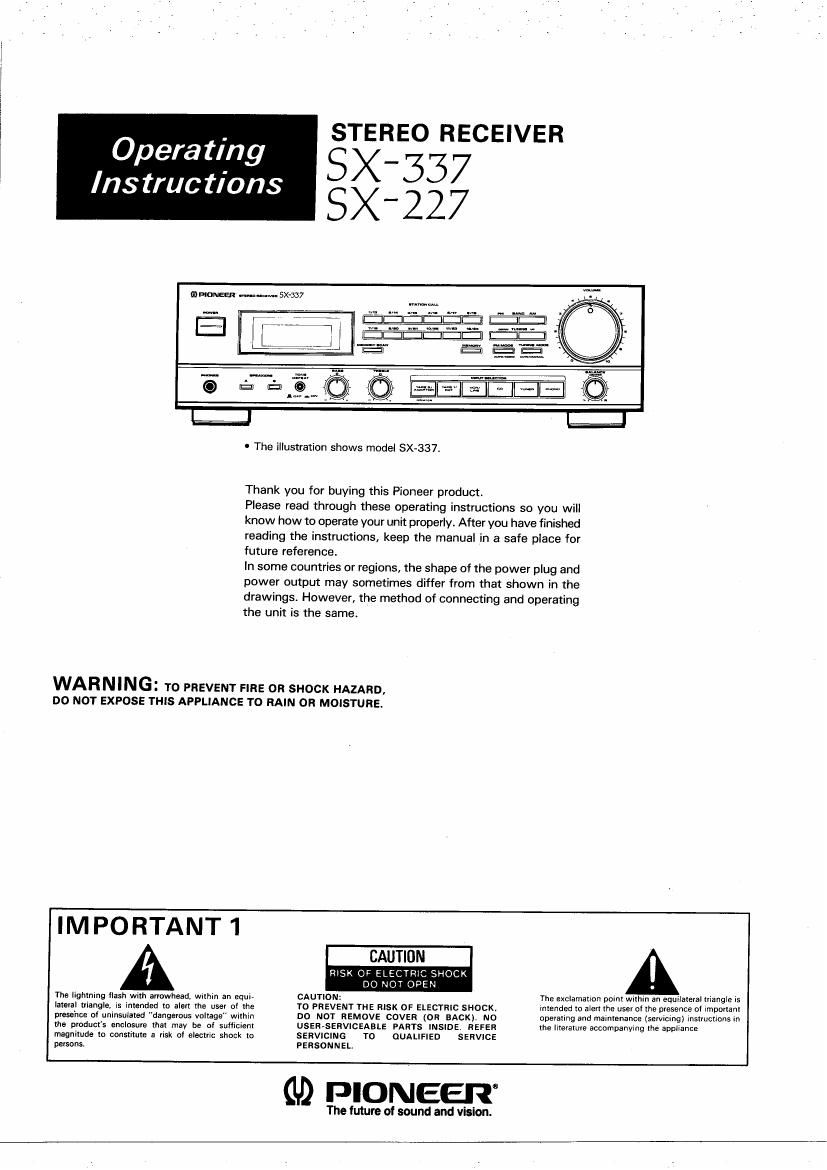 pioneer sx 337 owners manual