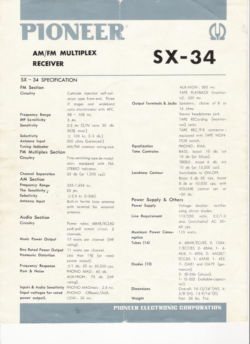 pioneer sx 34 brochure