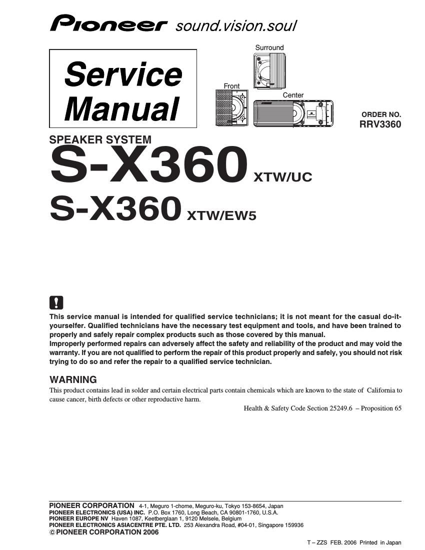 pioneer sx 360 service manual