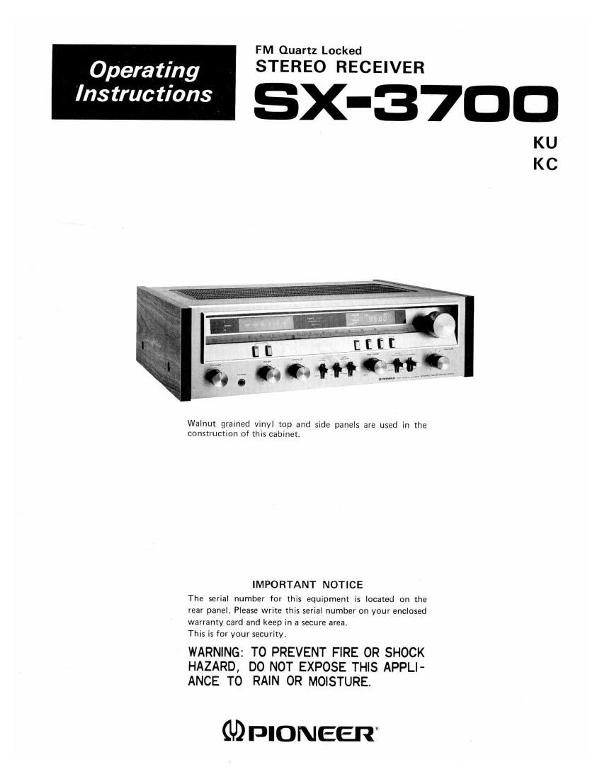 pioneer sx 3700 owners manual