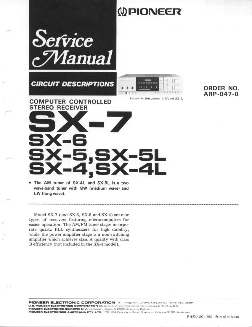 pioneer sx 4 l service manual