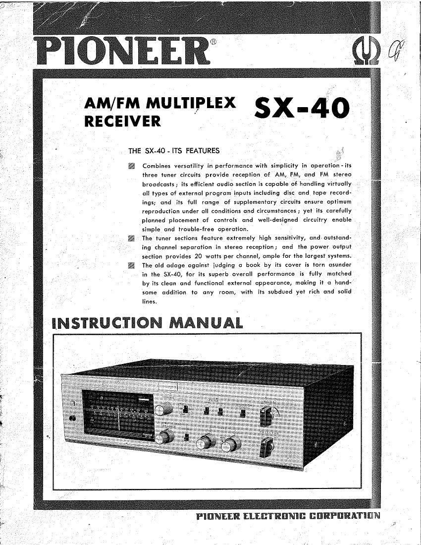 pioneer sx 40 owners manual
