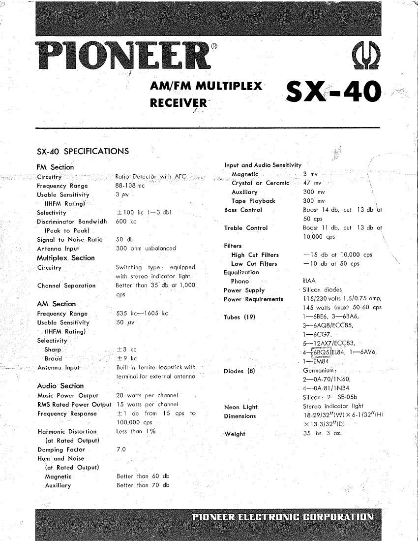 pioneer sx 40 schematic